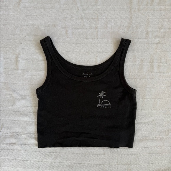 Billabong Black Fitted Sleeveless Crop Tank Top - Picture 1 of 5